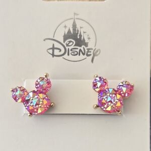 Mickey Mouse Pink Iridescent Crystal Stud Earrings